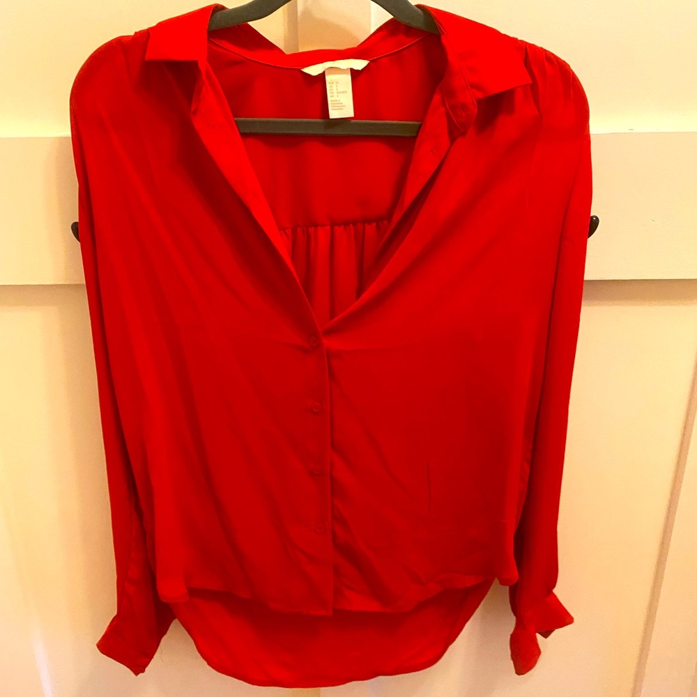 Bright red button down